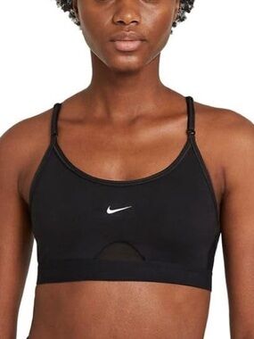 Nike dri fit Indy u neck sports bra black swoosh mesh women's M medium gym top